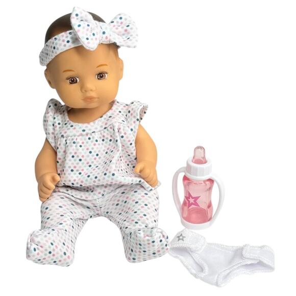 American Girl Little Bitty Baby Doll & Outfit Top Pants Headband Diaper Bottle